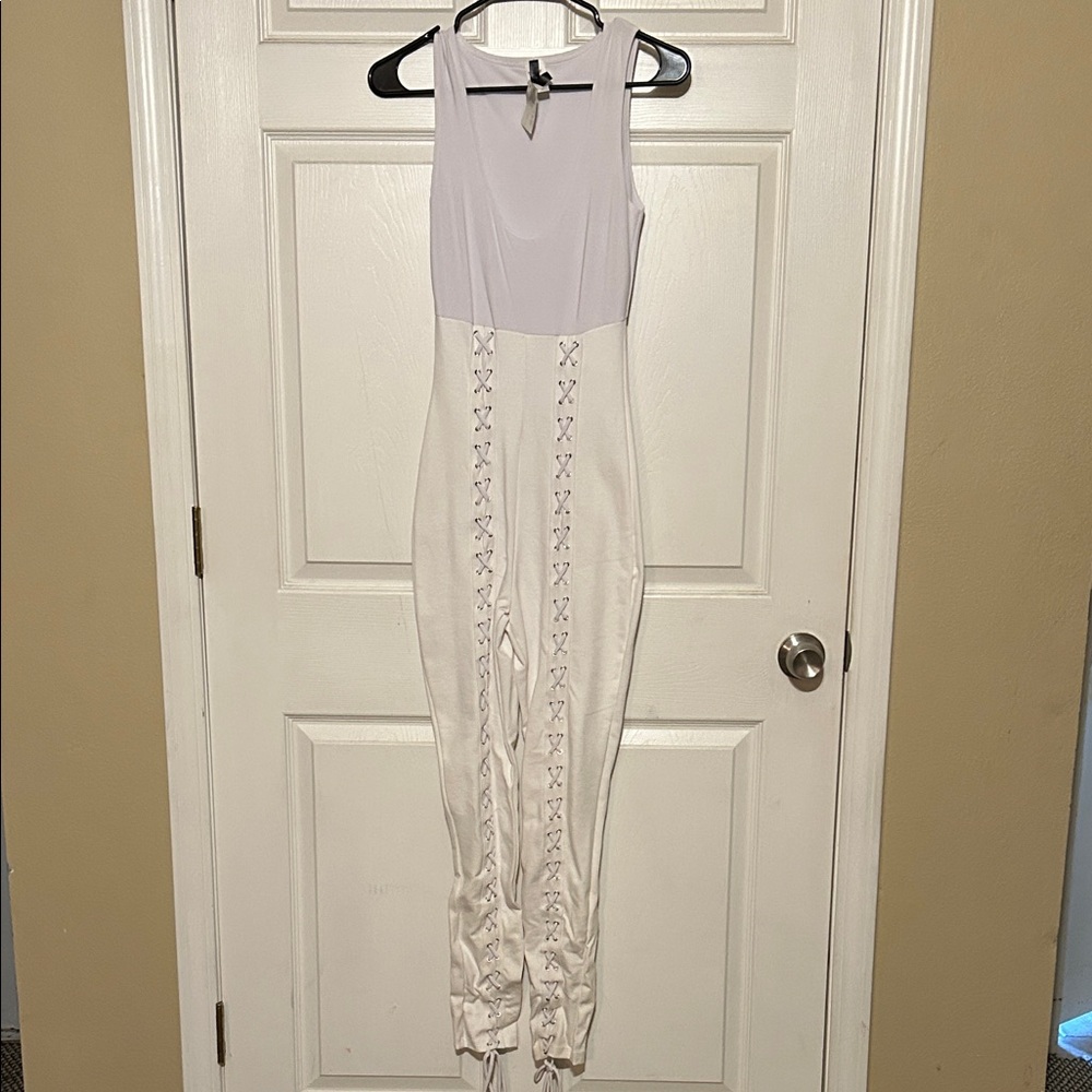Sleeveless Lace-Up Jumpsuit in White
